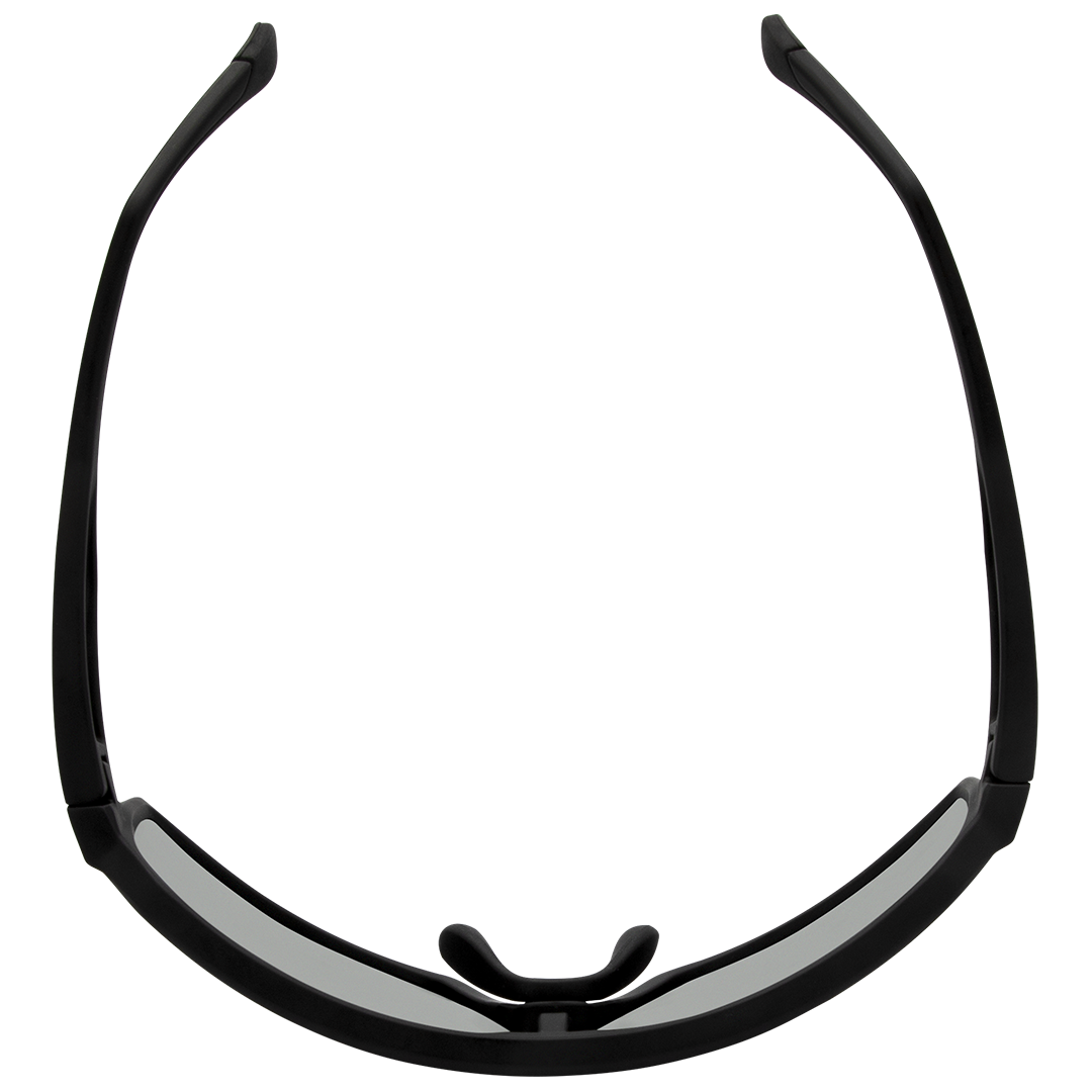Aether Polarised Shield Sports Sunglasses with Black Frame and Purple Mirrored Lens top view