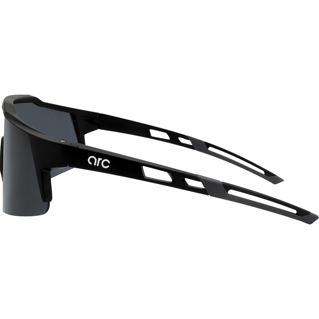 Apex Polarised Shield Sports Sunglasses with Black Frame and Smoke Lens left view