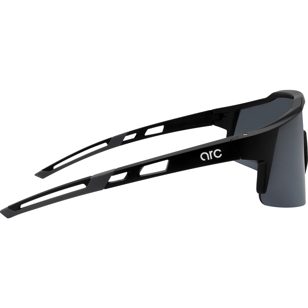 Apex Polarised Shield Sports Sunglasses with Black Frame and Smoke Lens right view