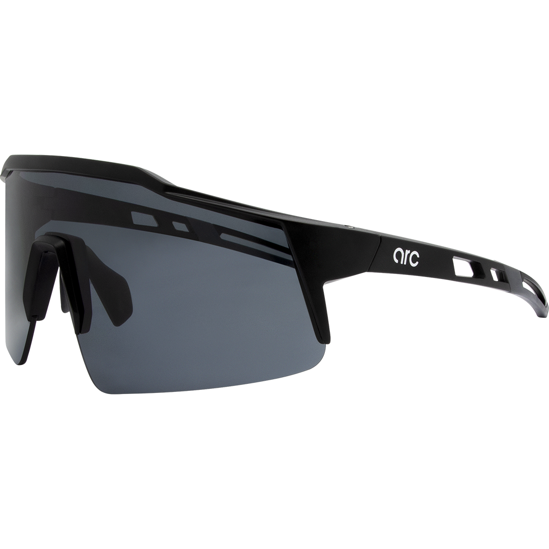 Apex Polarised Shield Sports Sunglasses with Black Frame and Smoke Lens side profile