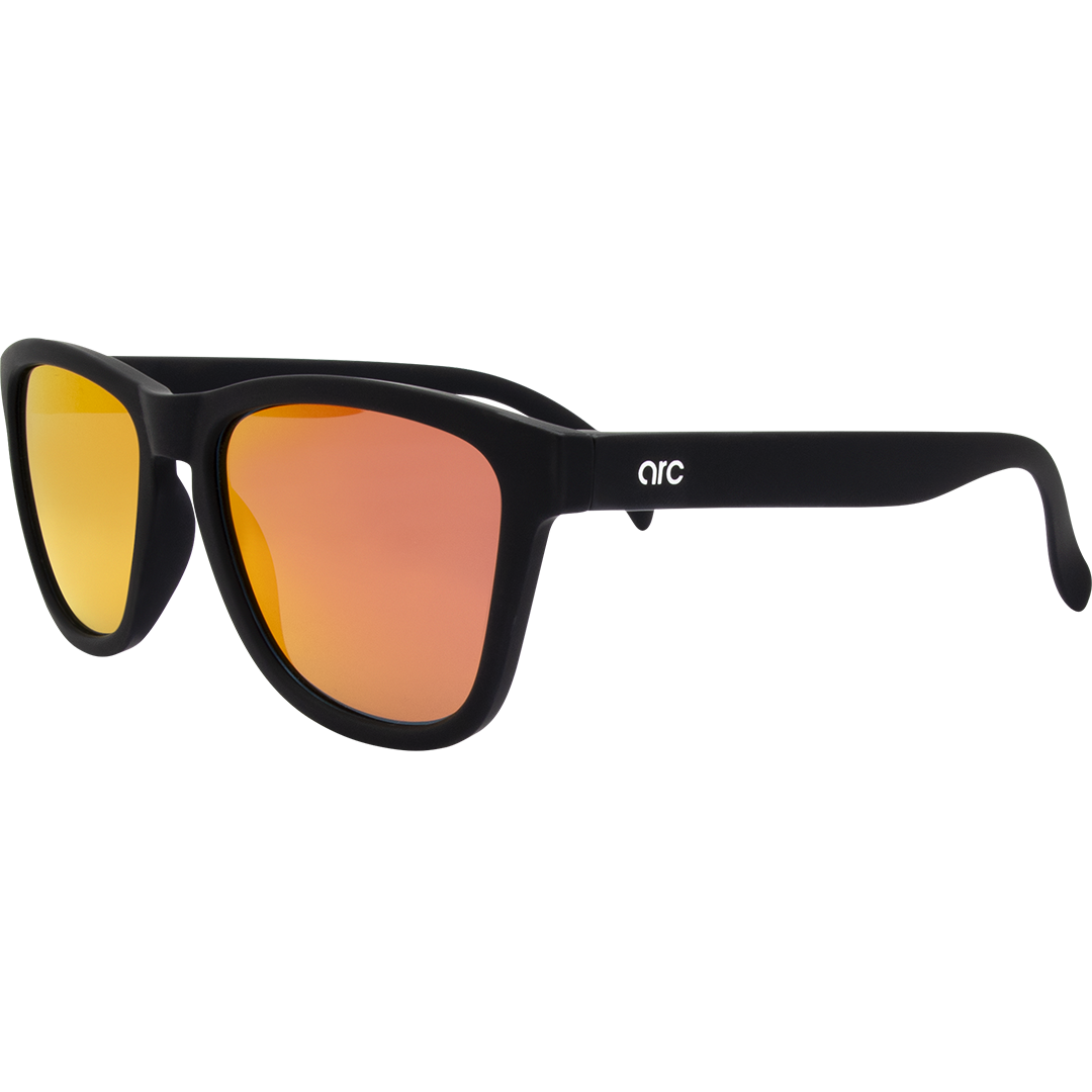 Gritty Polarised Wayfarer Mirrored Sunglasses with Black Frame and Red Lens side profile