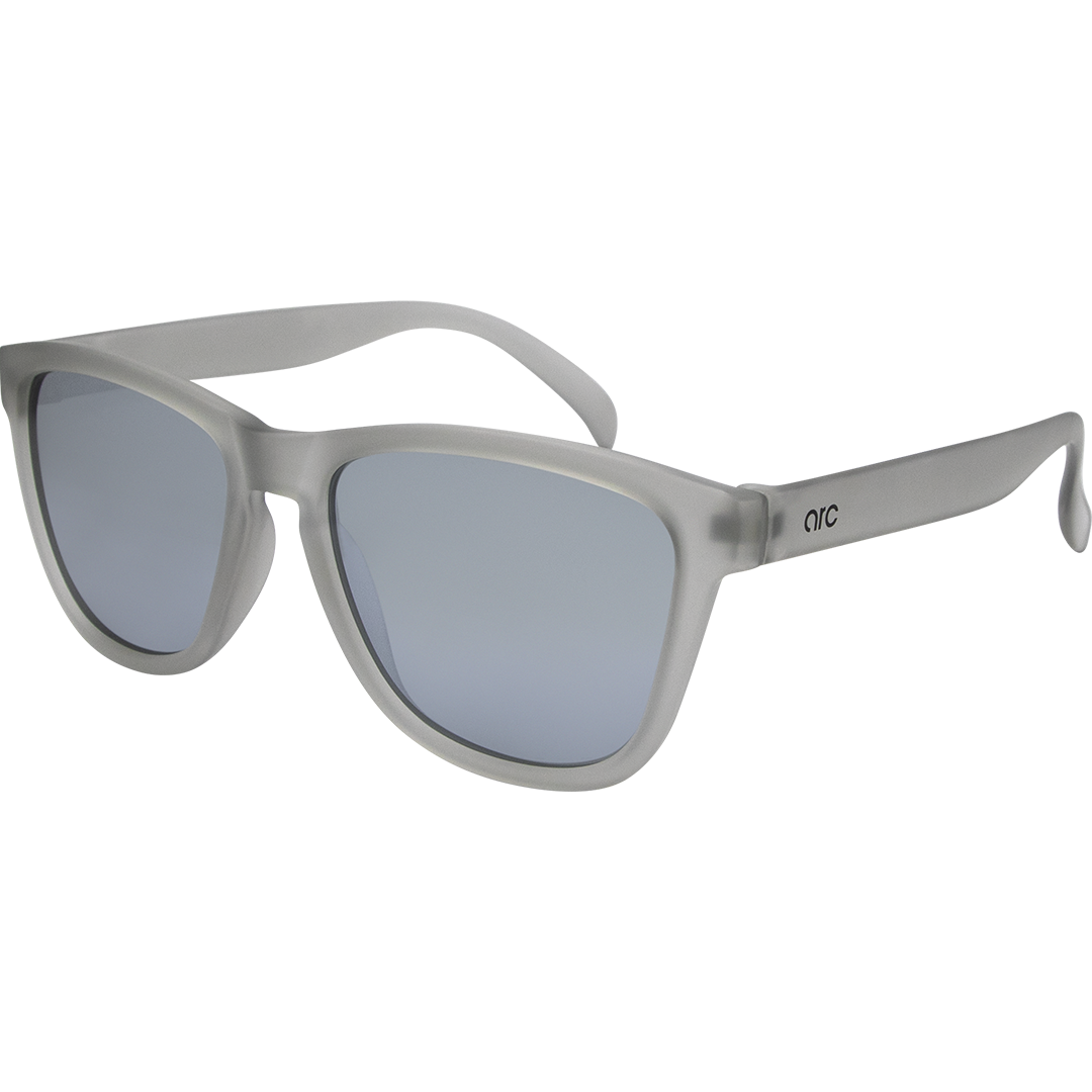 Gritty Polarised Wayfarer Mirrored Sunglasses with Grey Frame and Silver Lens front left view