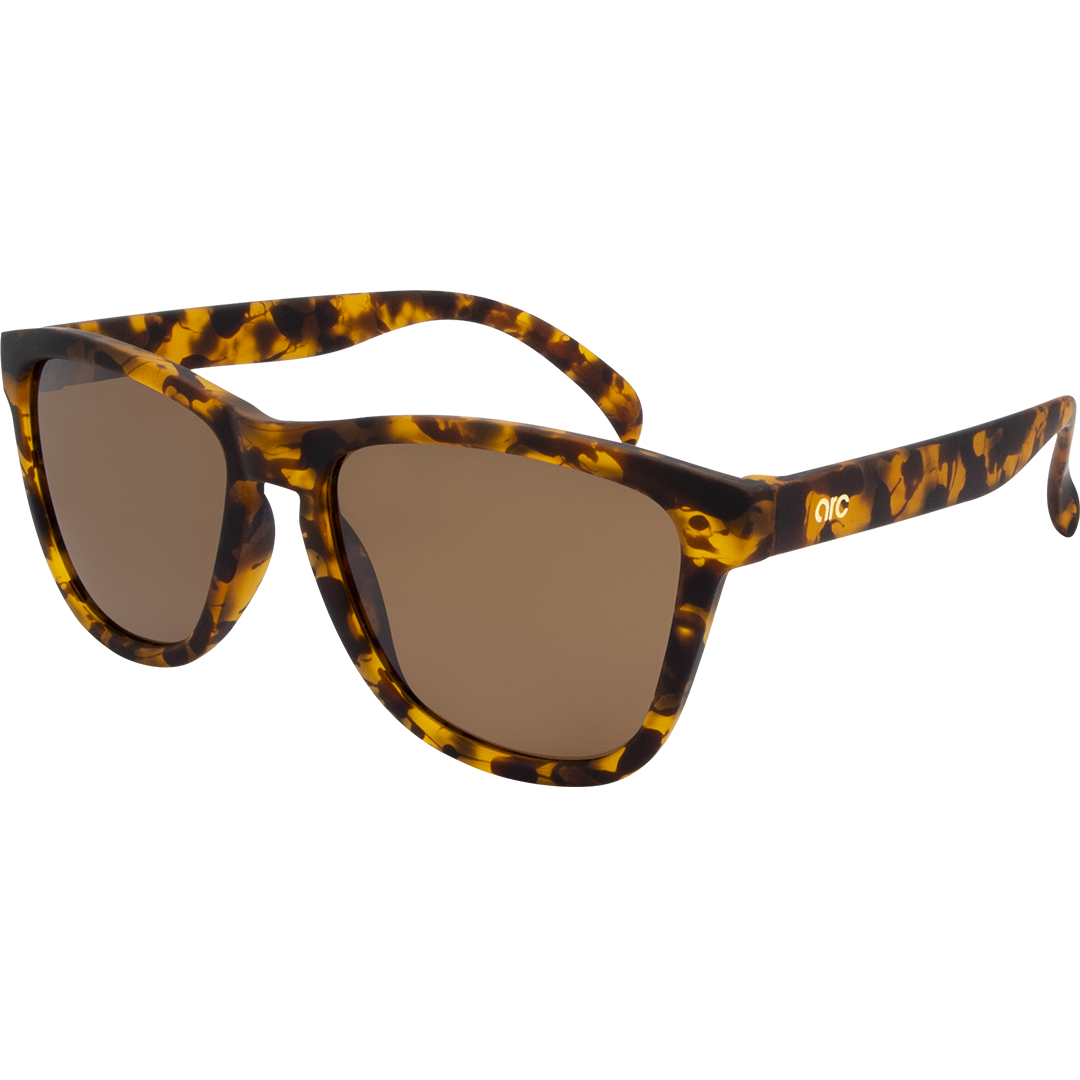 Gritty Polarised Wayfarer Mirrored Sunglasses with Tort Frame and Brown Lens front left view