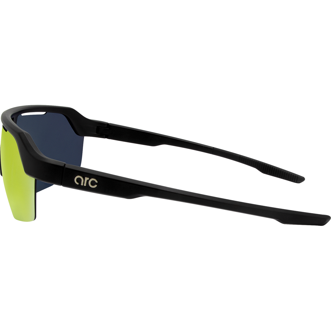Horizon Polarised Shield Sports Sunglasses with Black Frame and Red Mirrored Lens left view