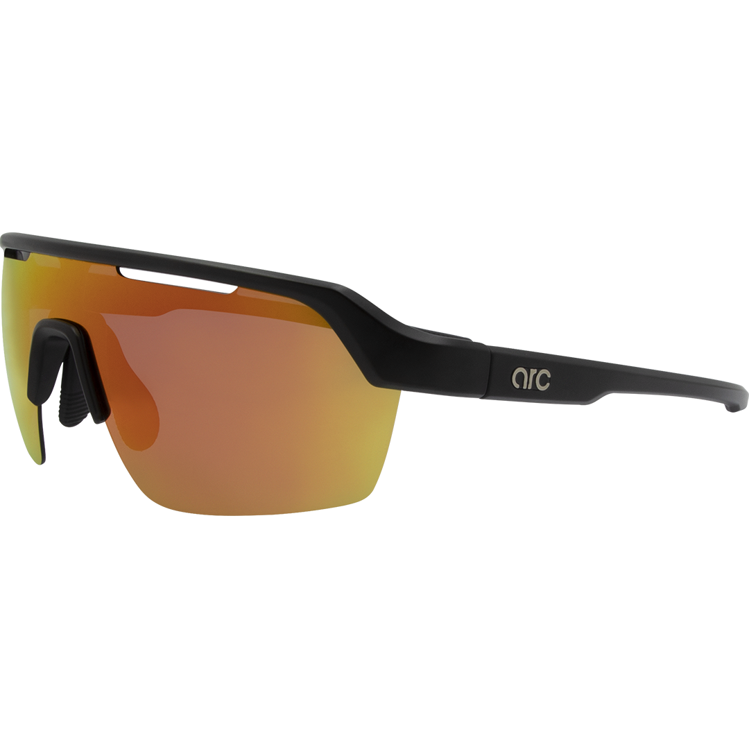 Horizon Polarised Shield Sports Sunglasses with Black Frame and Red Mirrored Lens side profile