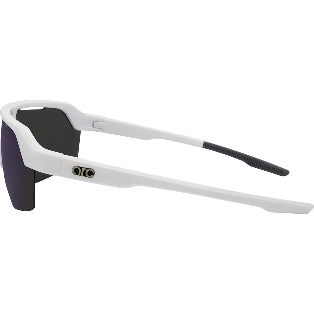 Horizon Polarised Shield Sports Sunglasses with White Frame and Blue Mirrored Lens left view