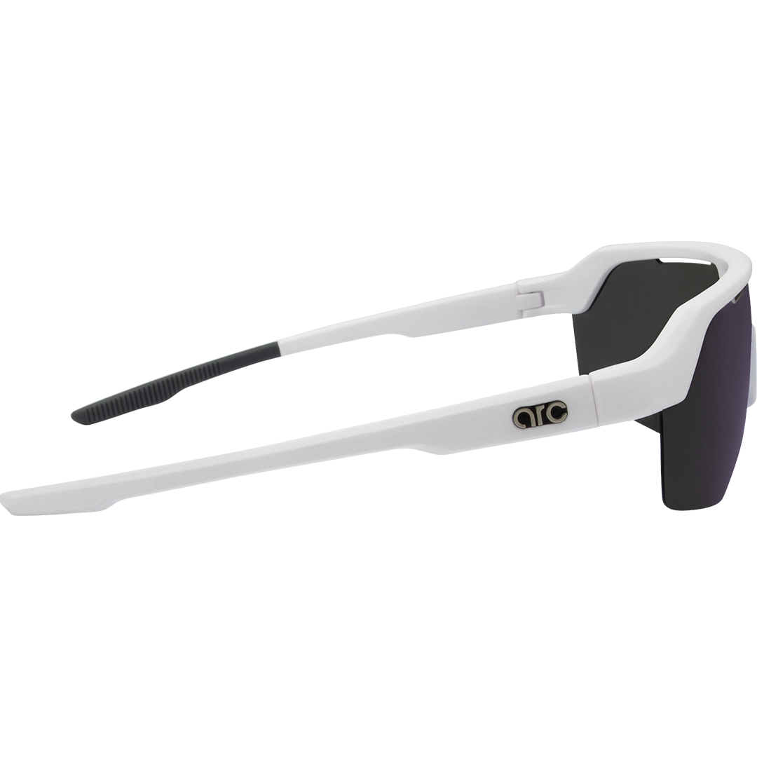 Horizon Polarised Shield Sports Sunglasses with White Frame and Blue Mirrored Lens right view