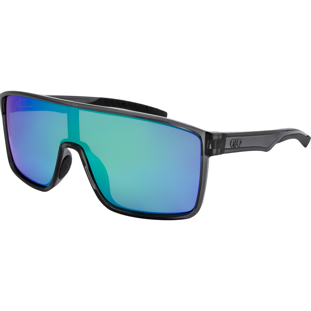 Vortex Polarised Shield Sports Sunglasses with Grey Frame and Green Mirrored Lens front left view