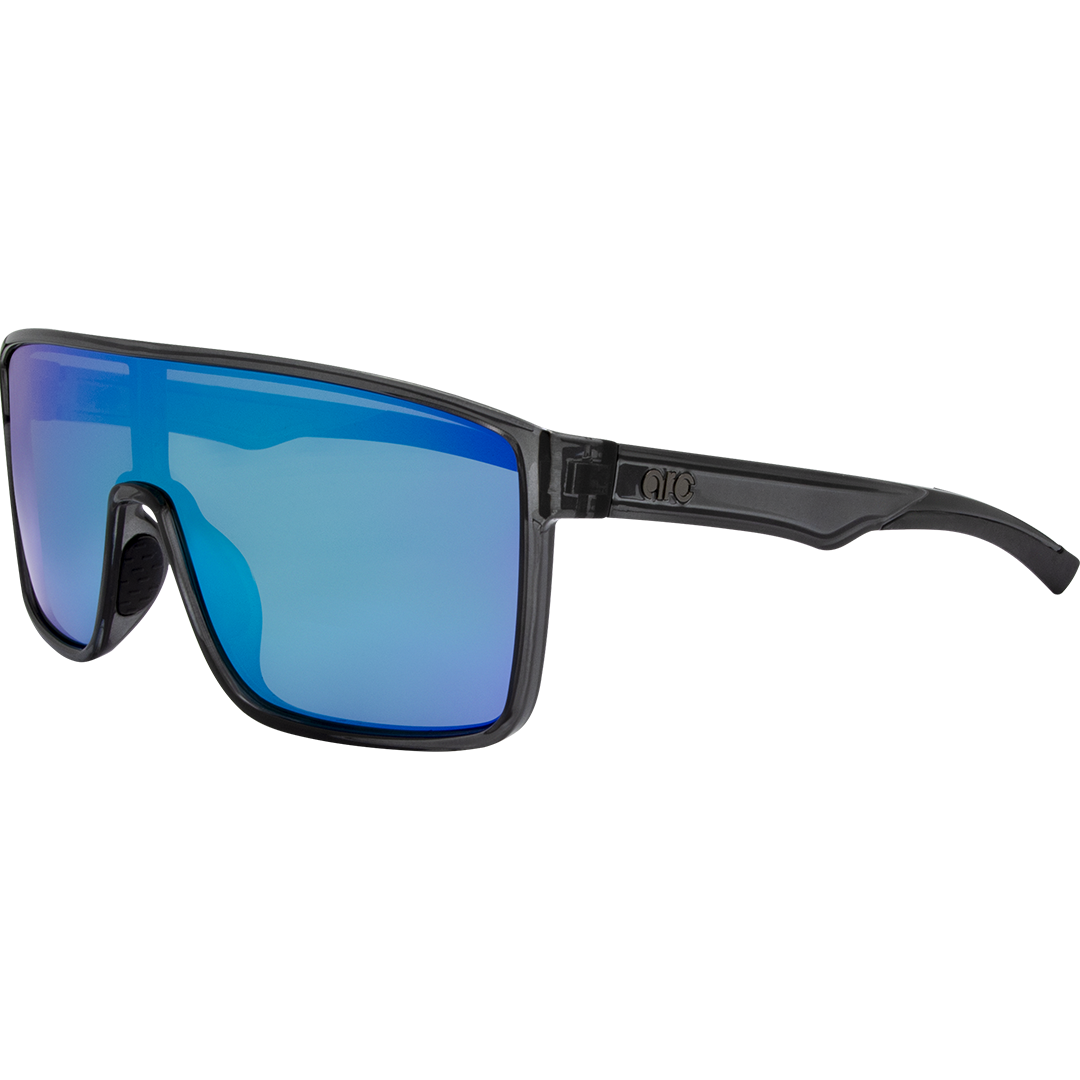 Vortex Polarised Shield Sports Sunglasses with Grey Frame and Green Mirrored Lens side profile