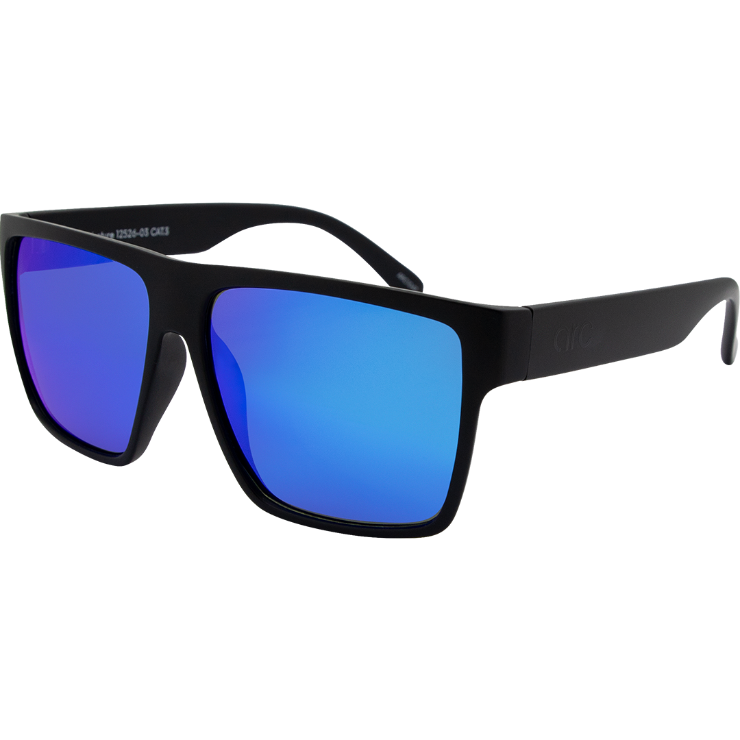 ARC Venture matte black polarised sunglasses with blue lenses, square frame design and anti-slip function for outdoor adventures