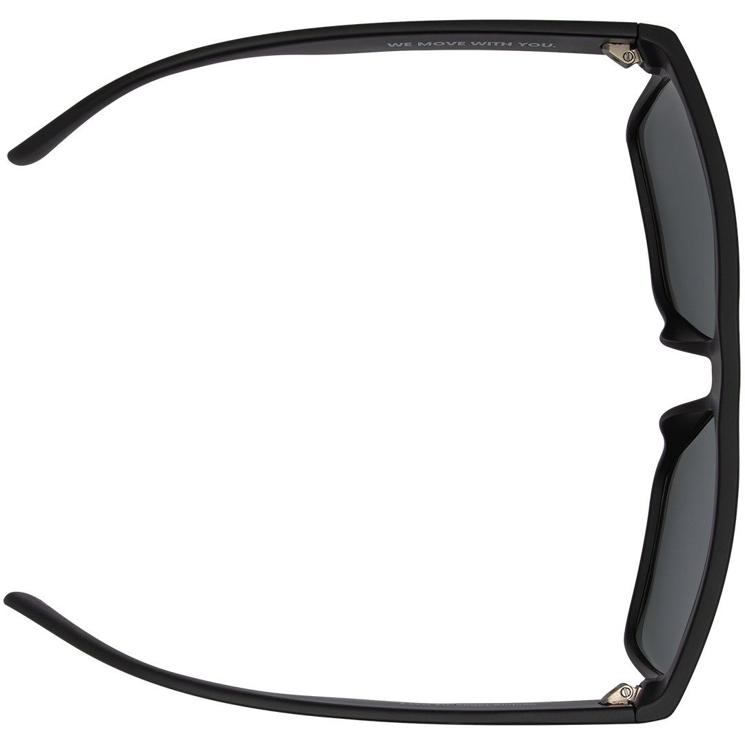 ARC Venture matte black polarised sunglasses with blue lenses, square frame design and anti-slip function for outdoor adventures seen from above