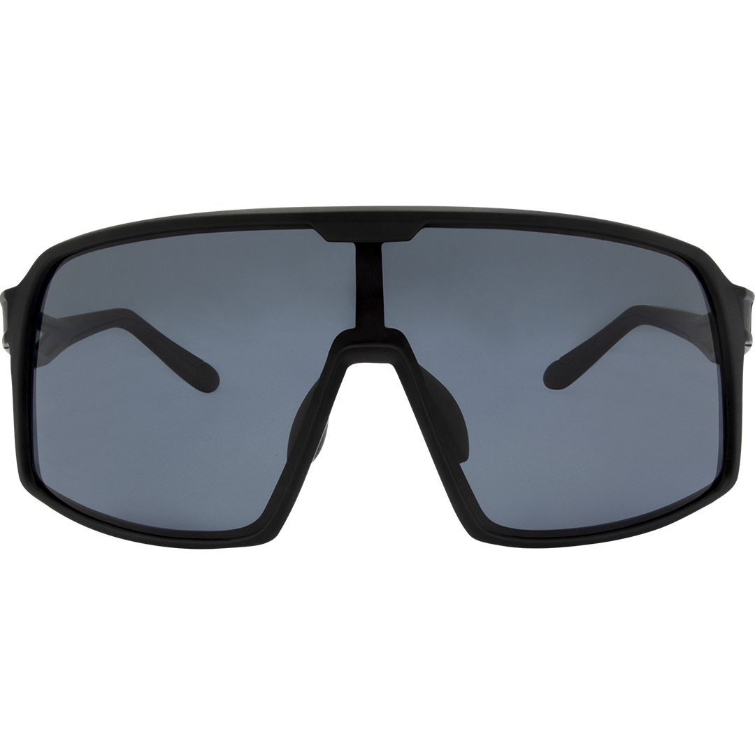 Aether Polarised Black Sports Sunglasses made of an oversized smoke shield