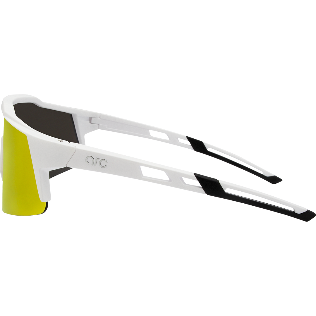 Apex Polarised Shield Sports Sunglasses with White Frame and Red Mirrored Lens left view