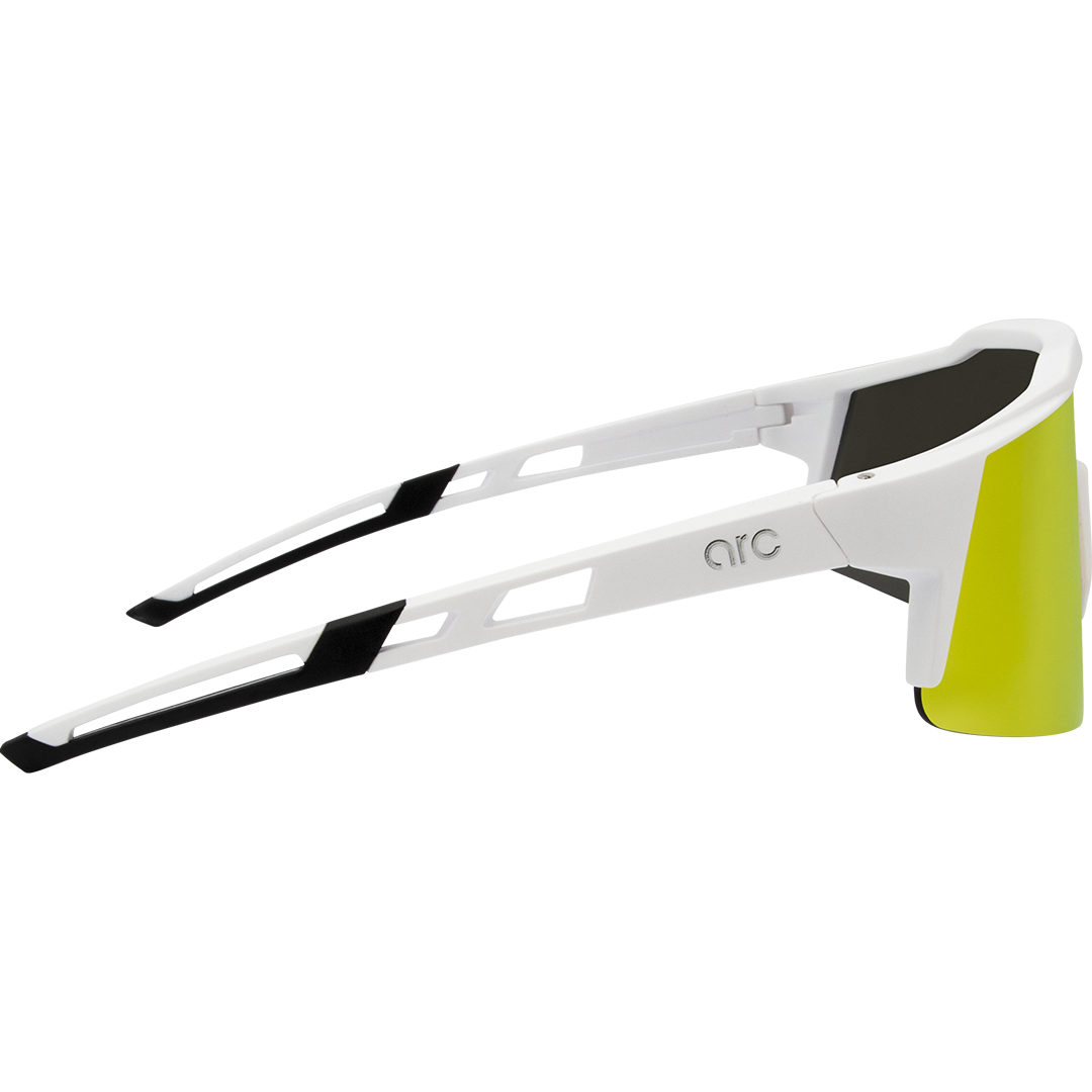 Apex Polarised Shield Sports Sunglasses with White Frame and Red Mirrored Lens right view