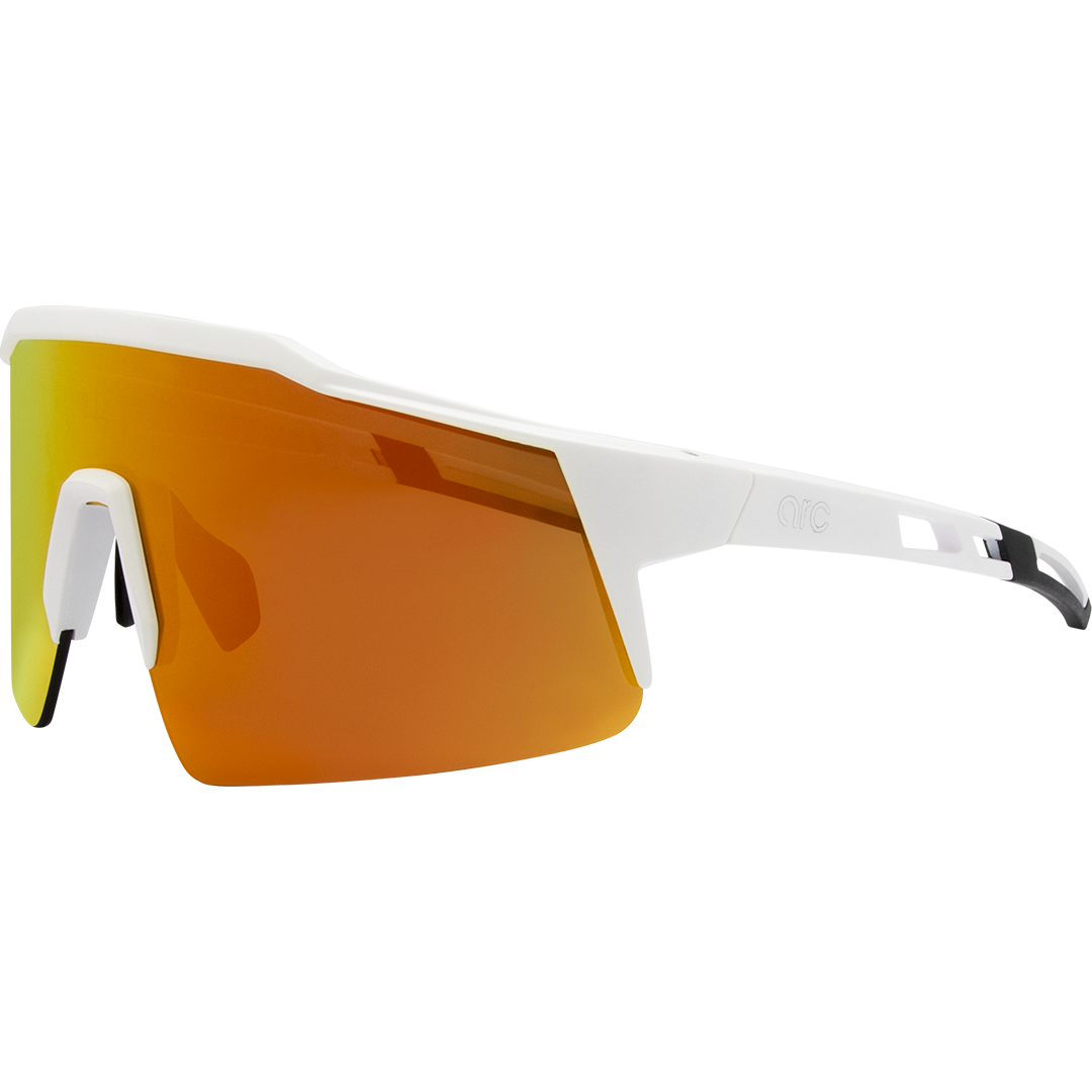 Apex Polarised Shield Sports Sunglasses with White Frame and Red Mirrored Lens side profile