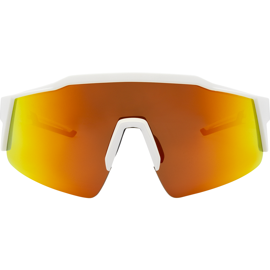 Apex Polarised White Sports Sunglasses made of an oversized red mirrored shield