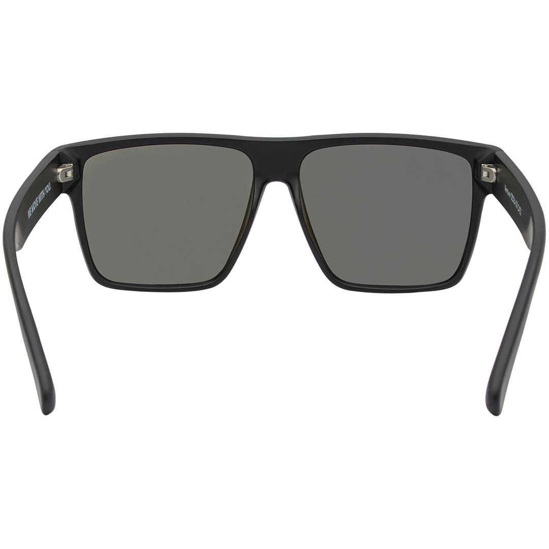 Back View of ARC Venture matte black polarised sunglasses with blue lenses, square frame design and anti-slip function for outdoor adventures