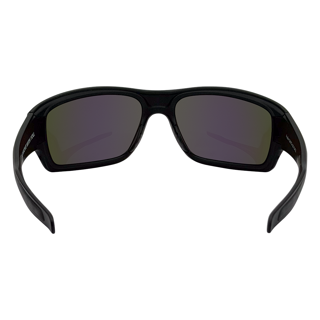 Back view ARC Fade matte black polarised sports sunglasses with green lenses wraparound frame