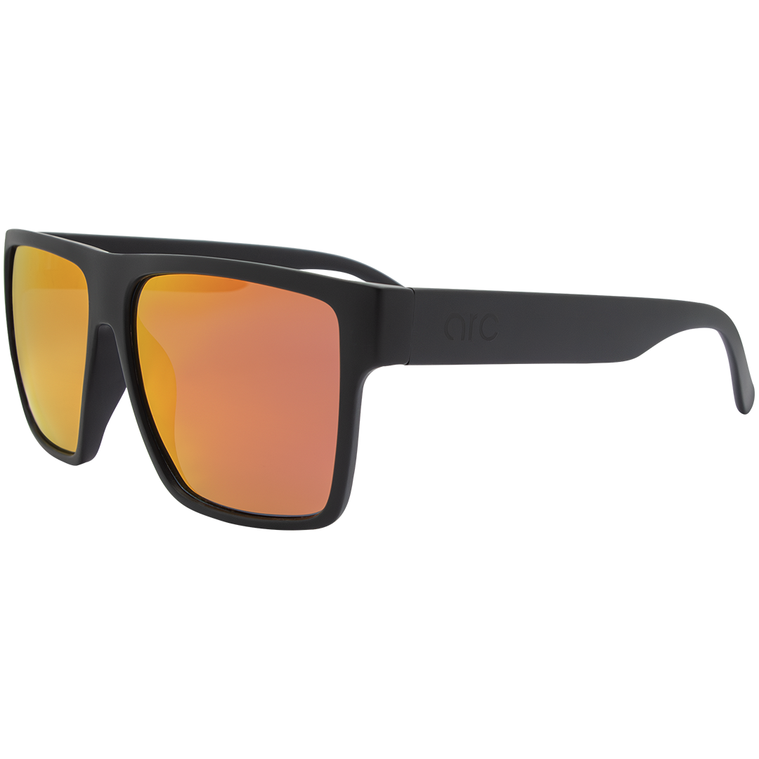 Closeup side profile of ARC Venture sports sunglasses with polarised red lenses, lightweight square frame and anti-slip grip for running and outdoor adventures