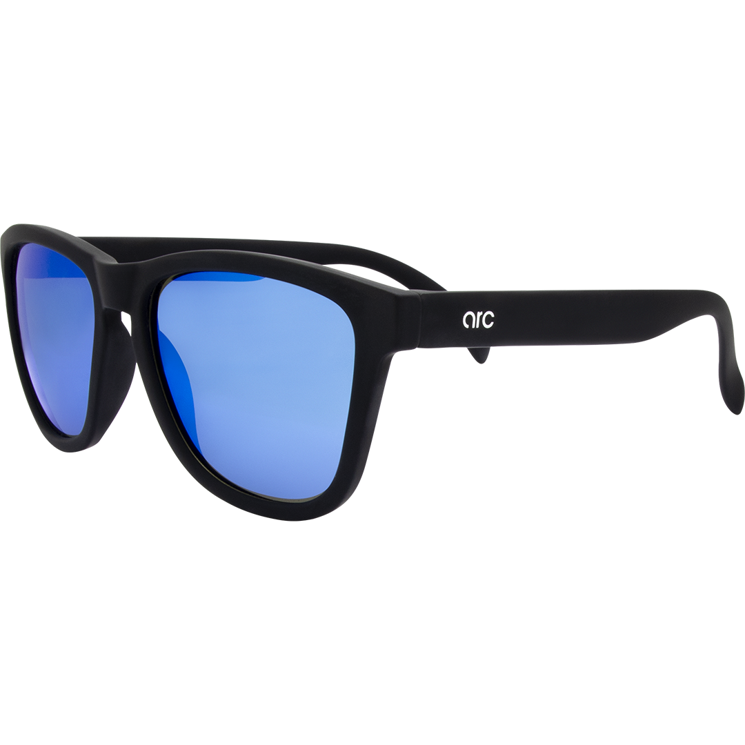 Gritty Polarised Wayfarer Mirrored Sunglasses with Black Frame and Blue Lens side profile