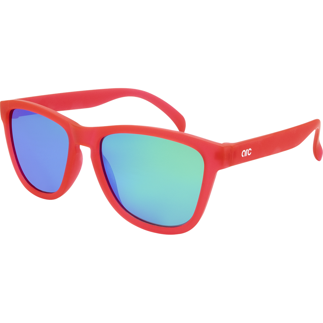 Gritty Polarised Wayfarer Mirrored Sunglasses with Pink Frame and Green Lens front left view
