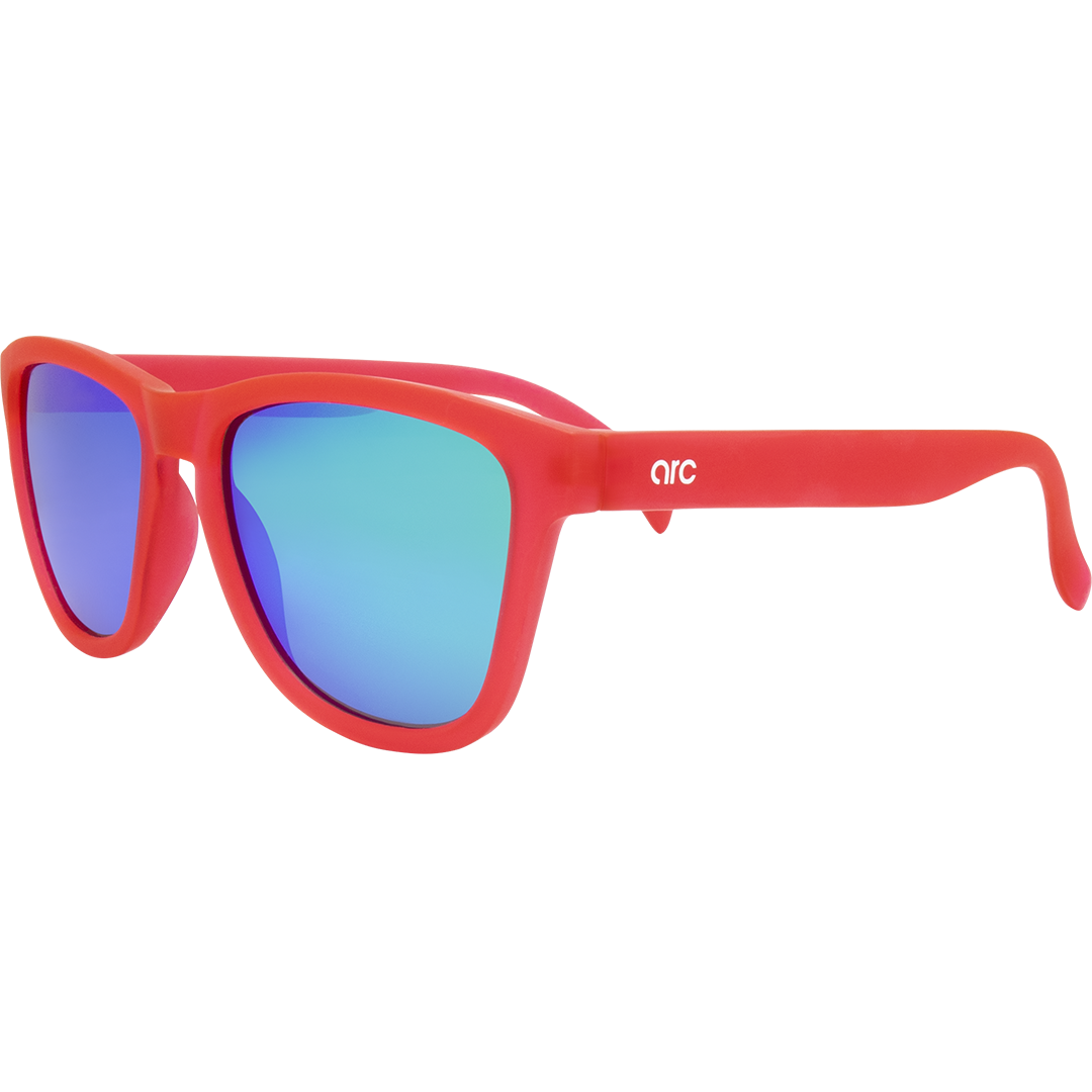 Gritty Polarised Wayfarer Mirrored Sunglasses with Pink Frame and Green Lens side profile