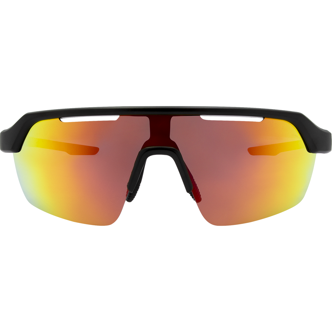 Horizon Polarised Black Sports Sunglasses made of a red mirrored shield