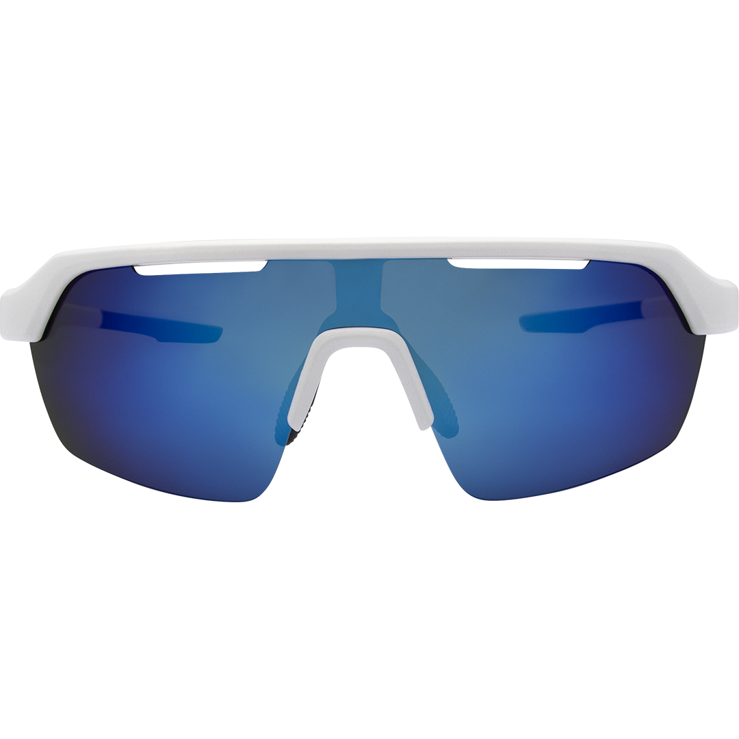 Horizon Polarised White Sports Sunglasses made of a blue mirrored shield