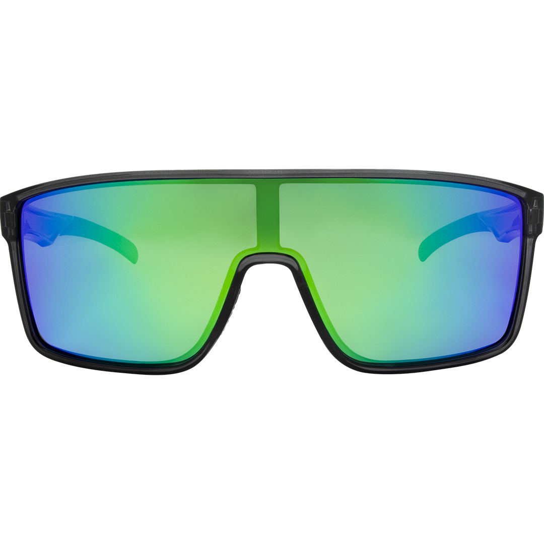 Vortex Polarised Grey Sports Sunglasses made of a green mirrored shield